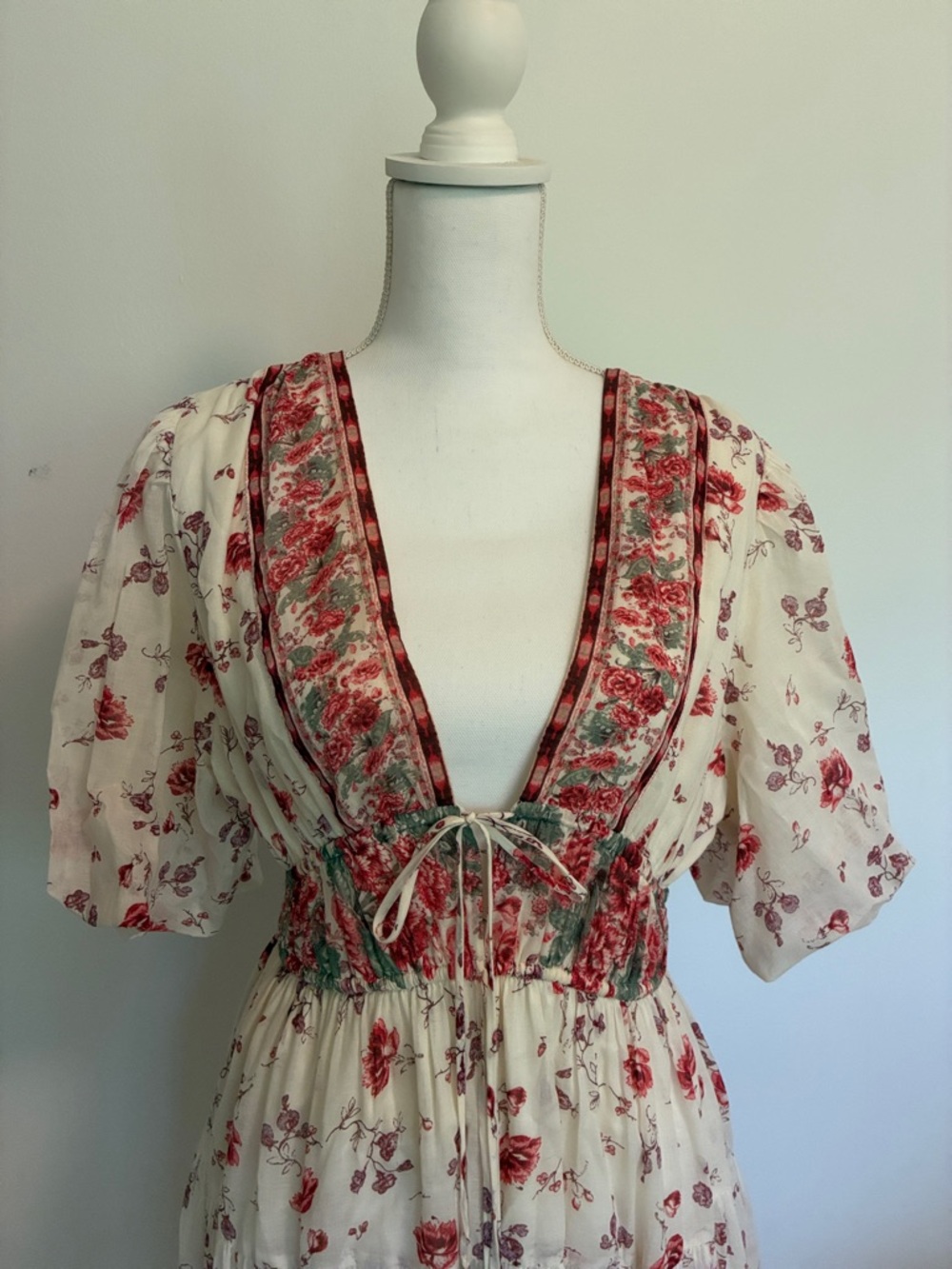 Free People, sz S, Floral Deep V-Neck Maxi Dress in Cream and Rose - Picture 2 of 3